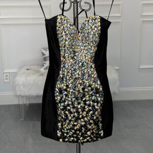 Jovani black crystal encrusted mini dress size 0